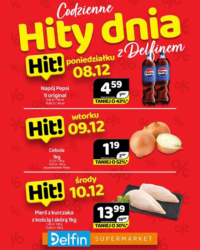 Delfin - gazetka promocyjna Codzienne hity dnia od poniedziałku 08.12 do środy 10.12