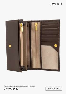 Ciemnobrązowy portfel ze skóry licowej