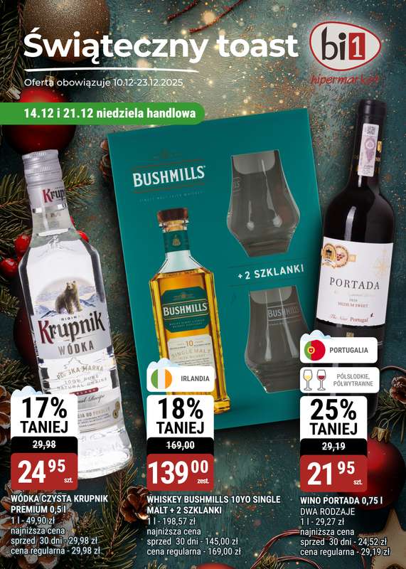 bi1 - gazetka promocyjna Gazetka Świąteczny toast od środy 10.12 do wtorku 23.12