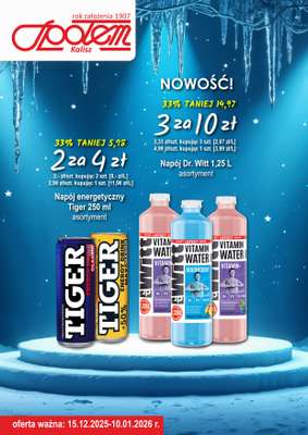 Społem - Blisko i Korzystnie - gazetka promocyjna Plakat promocyjny PSS Kalisz od poniedziałku 15.12 do soboty 10.01