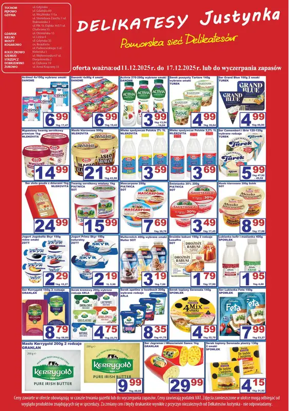 Delikatesy Justynka - gazetka promocyjna Gazetka od czwartku 11.12 do środy 17.12