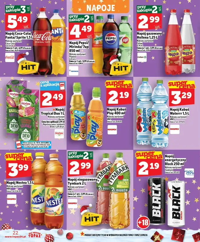 TOPAZ - gazetka promocyjna SuperCeny na Święta od czwartku od czwartku 18.12 do wtorku 23.12 - strona 22