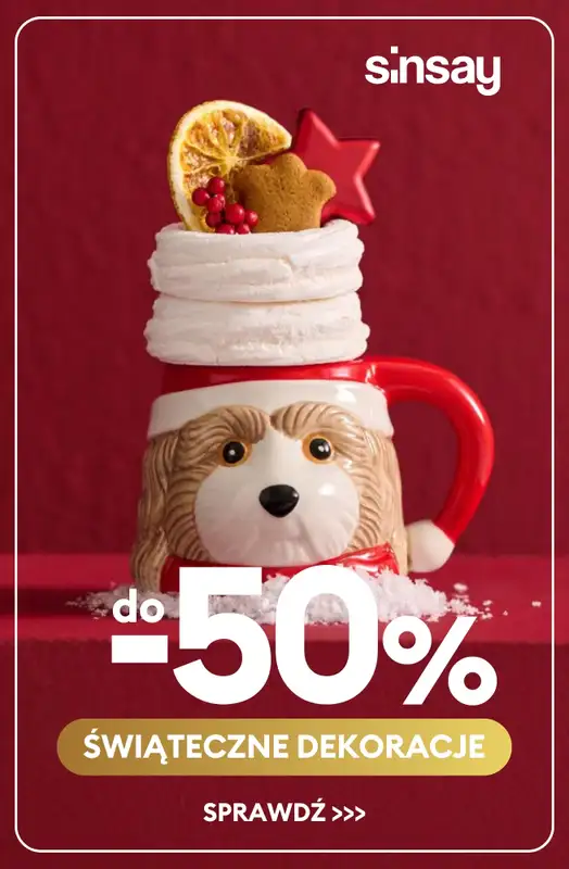 Sinsay - gazetka promocyjna Do -50% na dekoracje świąteczne od czwartku 11.12 do wtorku 16.12