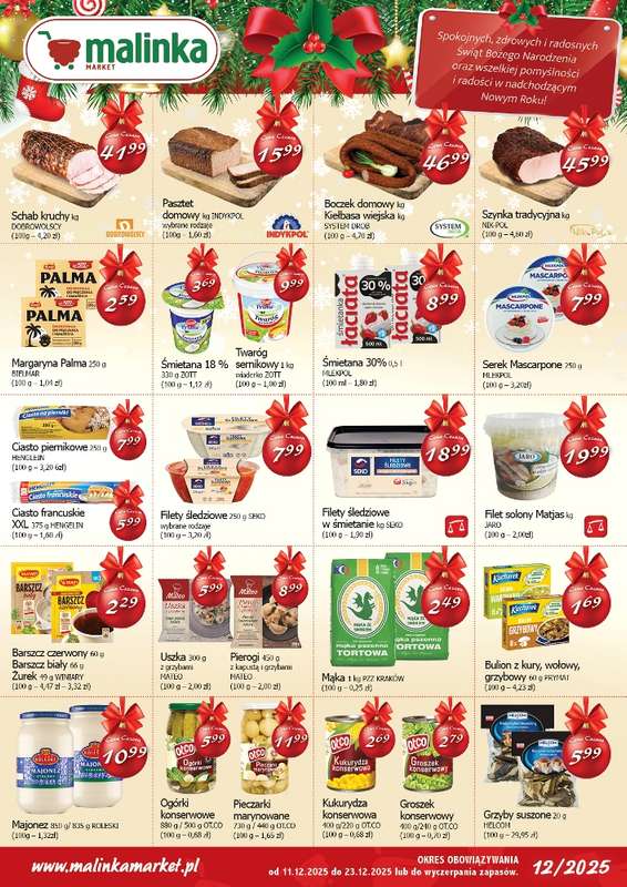 MALINKA - gazetka promocyjna Gazetka od czwartku 11.12 do wtorku 23.12