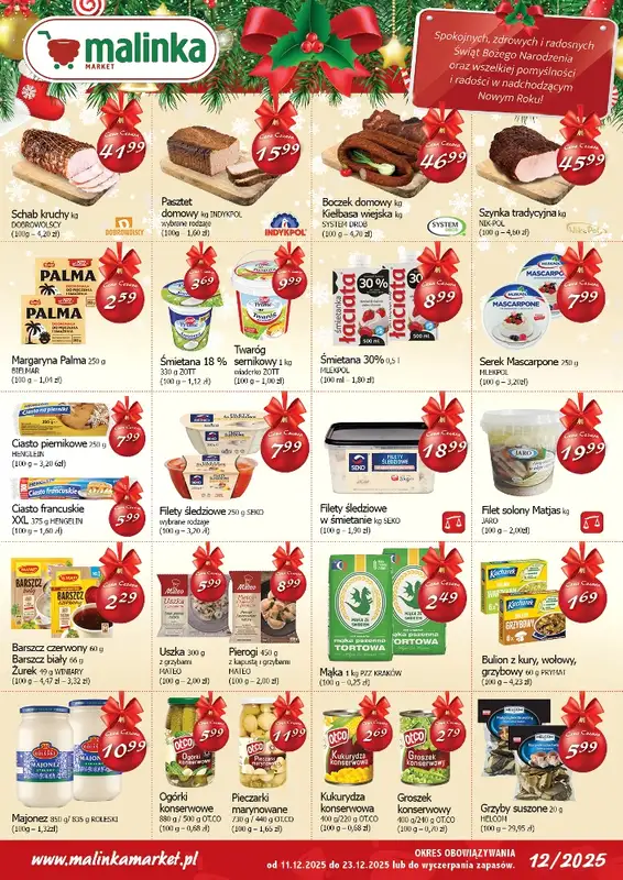MALINKA - gazetka promocyjna Gazetka od czwartku 11.12 do wtorku 23.12