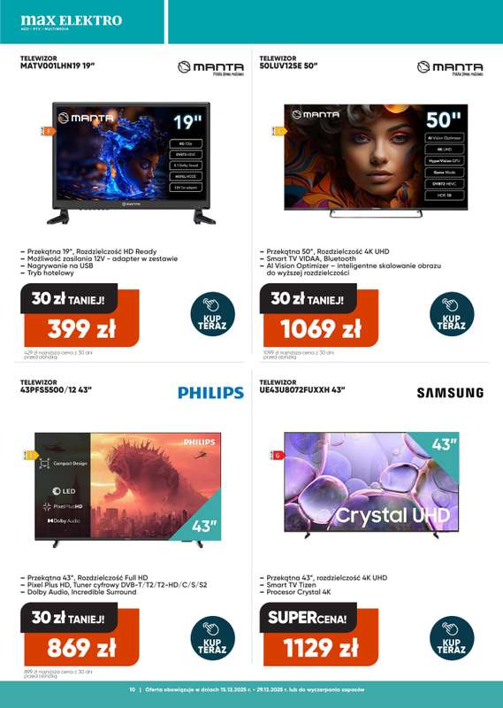 Max Elektro - gazetka promocyjna Gazetka od poniedziałku 15.12 do poniedziałku 29.12 - strona 10