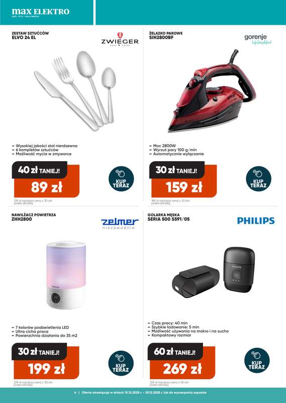 Max Elektro - gazetka promocyjna Gazetka od poniedziałku 15.12 do poniedziałku 29.12 - strona 6