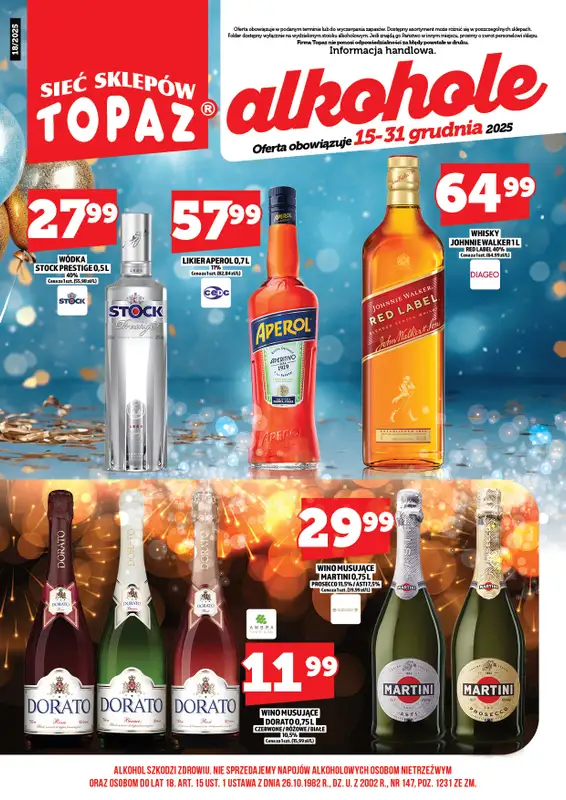 TOPAZ - gazetka promocyjna Alkohole na Święta/Sylwester 15.12.-31.12.2025 od poniedziałku 15.12 do środy 31.12