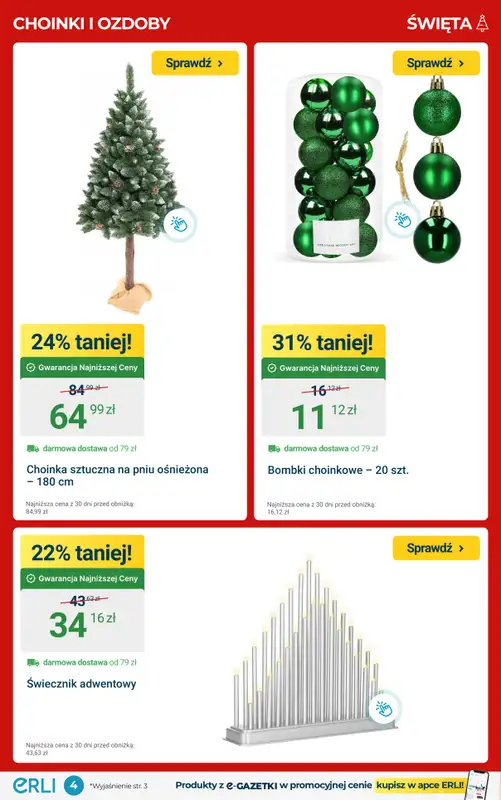 ERLI - gazetka promocyjna ŚWIĄTECZNE DEKORACJE – taniej! od piątku 12.12 do niedzieli 14.12 - strona 4