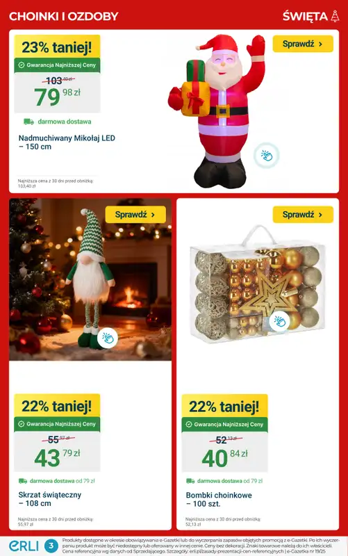 ERLI - gazetka promocyjna ŚWIĄTECZNE DEKORACJE – taniej! od piątku 12.12 do niedzieli 14.12 - strona 3