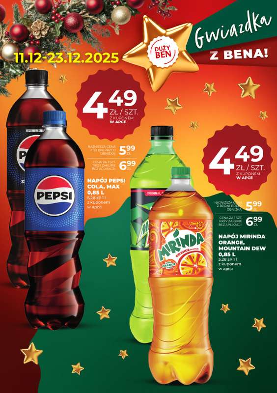 Duży Ben - gazetka promocyjna Oferta napoje i piwa od piątku 12.12 do wtorku 23.12