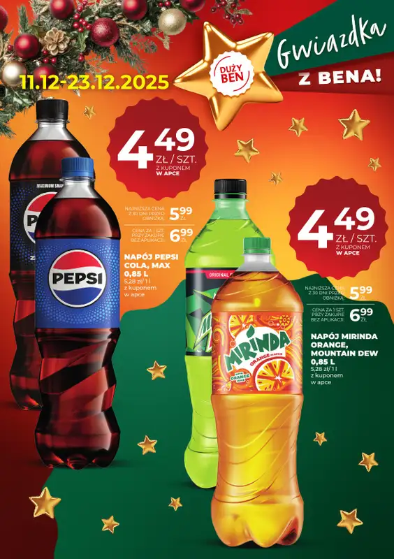 Duży Ben - gazetka promocyjna Oferta napoje i piwa od piątku 12.12 do wtorku 23.12