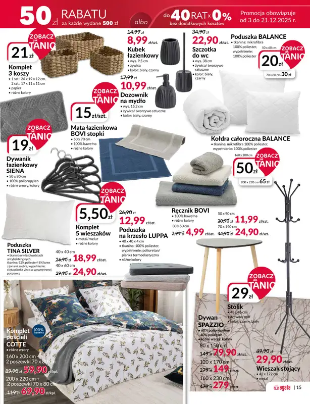 Salony Agata - gazetka promocyjna Już 19.12 Wielkie Otwarcie Agaty w Ełku! od piątku 19.12 do poniedziałku 05.01 - strona 15