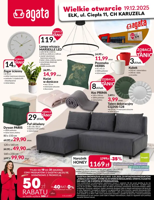 Salony Agata - gazetka promocyjna Już 19.12 Wielkie Otwarcie Agaty w Ełku! od piątku 19.12 do poniedziałku 05.01