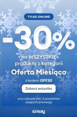 Sinsay - gazetka promocyjna -30% na WSZYSTKIE produkty z kategorii OFERTA MIESIĄCA od piątku 12.12 