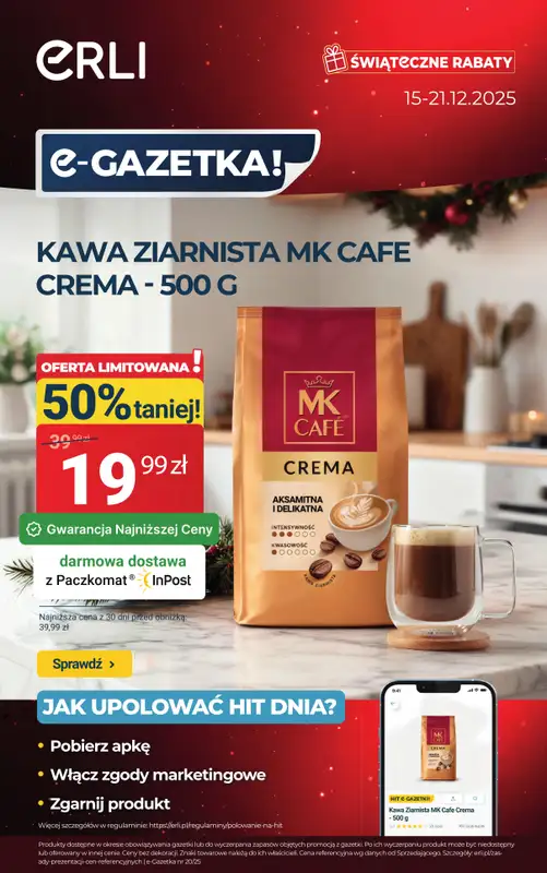 ERLI - gazetka promocyjna Złap HIT dnia oraz elektronikę i kuchenne sprzęty taniej! od poniedziałku 15.12 do niedzieli 21.12