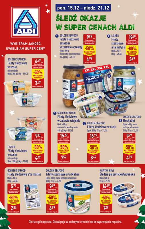Aldi - gazetka promocyjna Śledź okazje w super cenach Aldi! od poniedziałku 15.12 do niedzieli 21.12