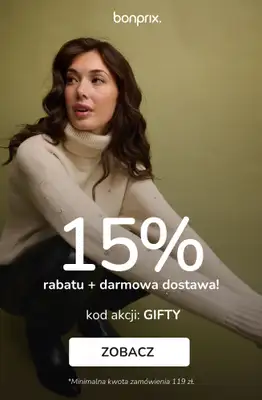 bonprix - gazetka promocyjna 15% rabatu + darmowa dostawa z KODEM! od poniedziałku 15.12 do wtorku 16.12