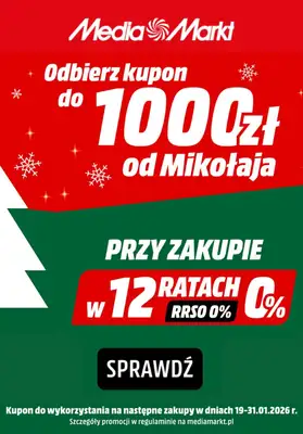 Media Markt - gazetka promocyjna Kupon do -1000 zł przy zakupach na raty! od poniedziałku 15.12 do wtorku 23.12