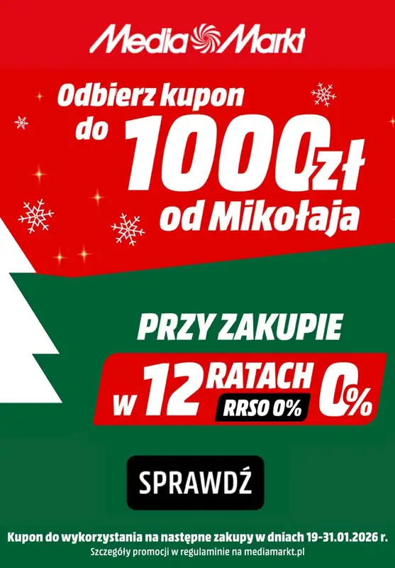 Media Markt - gazetka promocyjna Kupon do -1000 zł przy zakupach na raty!  