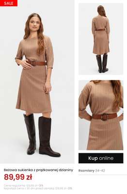 Beżowa sukienka z prążkowanej dzianiny