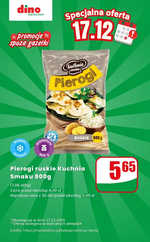 Dino - gazetka promocyjna Pierogi ruskie - oferta na 17.12 | Promocje spoza gazetki  