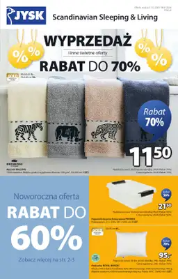 Jysk - gazetka promocyjna Wyprzedaż. Rabat do 70% od środy 31.12 do niedzieli 18.01