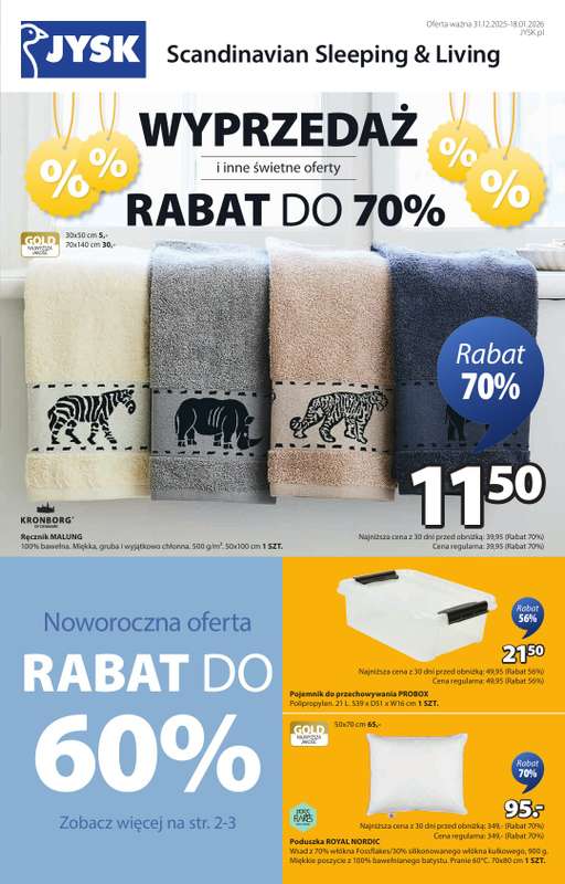Jysk - gazetka promocyjna Wyprzedaż. Rabat do 70% od środy 31.12 do niedzieli 18.01