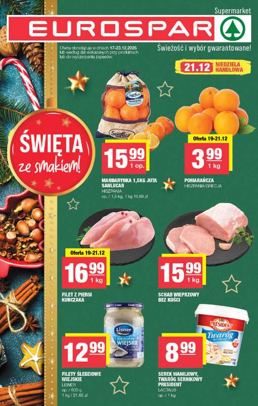 SPAR - gazetka promocyjna Gazetka Eurospar i Święta ze smakiem od czwartku 18.12 do wtorku 23.12