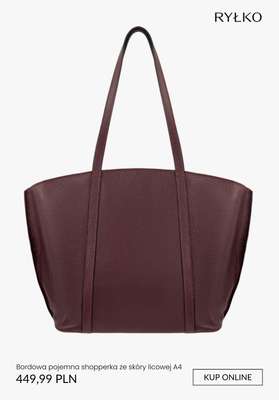Bordowa pojemna shopperka ze skóry licowej A4