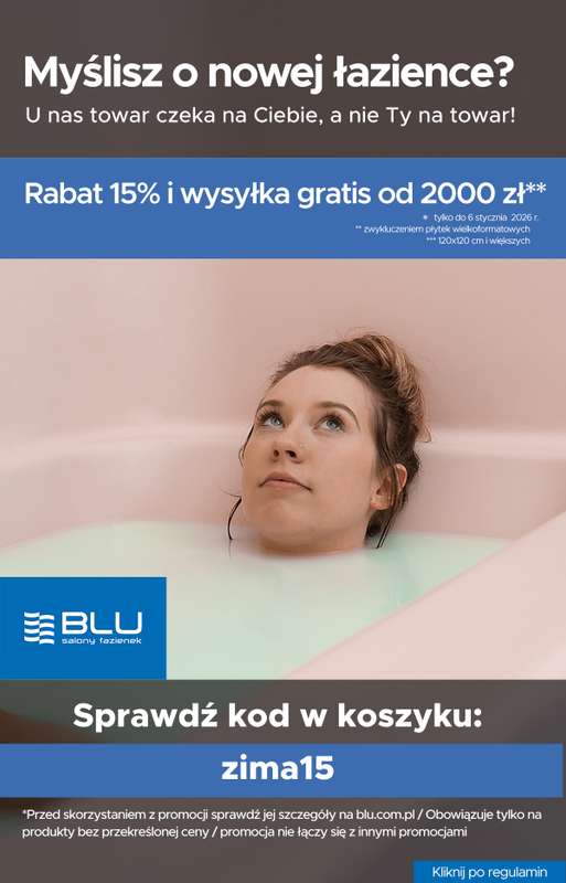 Blu Salony Łazienek - gazetka promocyjna Kod rabatowy od niedzieli 21.12 do wtorku 06.01