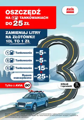 AVIA Stacje Paliw - gazetka promocyjna Oszczędź do 25 zł na tankowaniach! od piątku 19.12 do niedzieli 01.03