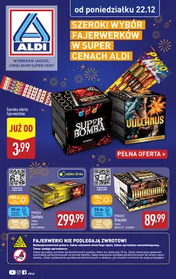 Aldi - gazetka promocyjna Szeroki wybór fajerwerków w super cenach Aldi! od poniedziałku 22.12 do soboty 27.12