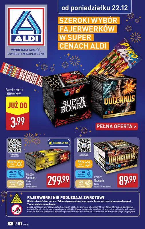 Aldi - gazetka promocyjna Szeroki wybór fajerwerków w super cenach Aldi!  