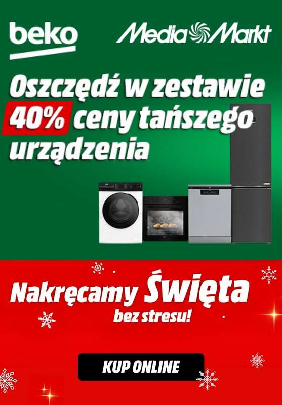 Media Markt - gazetka promocyjna -40% na drugi, tańszy produkt Beko w zestawie od piątku 19.12 do niedzieli 18.01