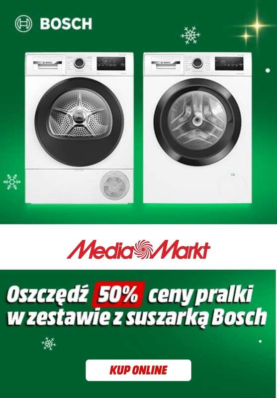 Media Markt - gazetka promocyjna Suszarka Bosch w zestawie z pralką taniej o 50% od poniedziałku 22.12 do środy 31.12