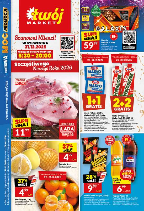 Twój Market - gazetka promocyjna Gazetka od poniedziałku 29.12 do wtorku 06.01