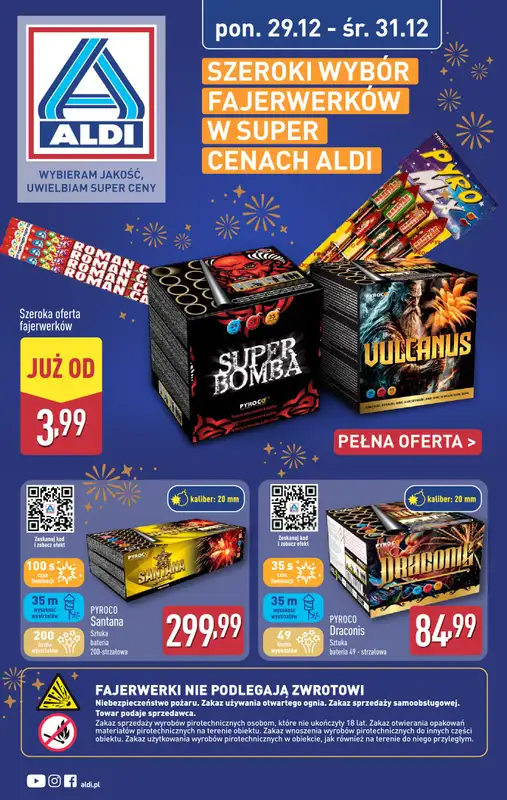 Aldi - gazetka promocyjna Szeroki wybór fajerwerków w super cenach Aldi!  