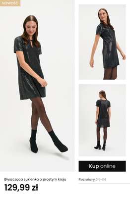 Błyszcząca sukienka o prostym kroju