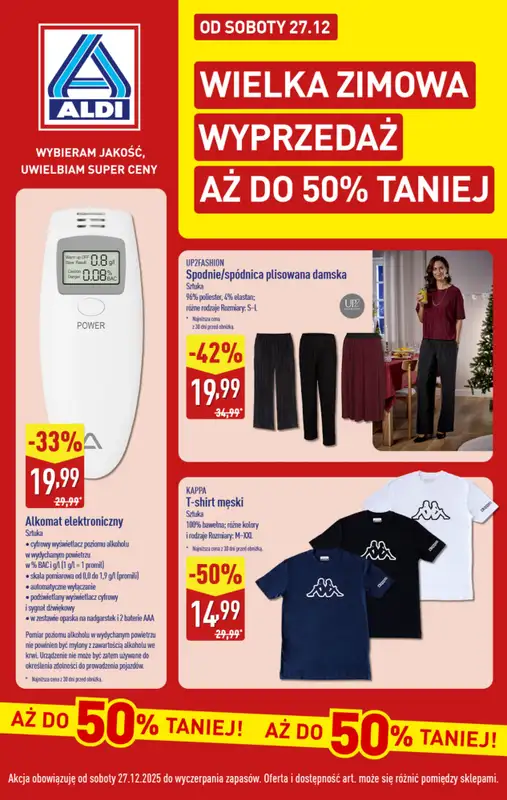 Aldi - gazetka promocyjna Wielka zimowa wyprzedaż aż do 50% taniej w Aldi! od soboty 27.12 do soboty 27.12