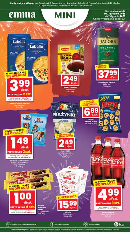 emma MARKET - gazetka promocyjna Plakaty promocyjne Emma Mini od soboty 27.12 do środy 07.01