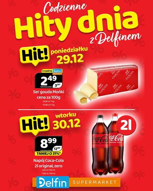 Delfin - gazetka promocyjna Codzienne hity dnia od poniedziałku 29.12 do wtorku 30.12