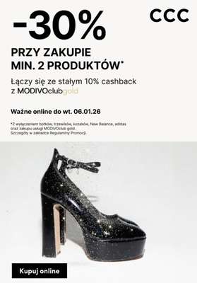 CCC - gazetka promocyjna -30% przy zakupie 2 produktów od poniedziałku 29.12 do wtorku 06.01