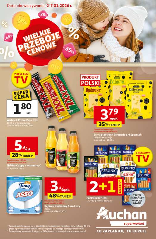 Auchan - gazetka promocyjna Wielkie Przeboje Cenowe Supermarket od piątku 02.01 do środy 07.01