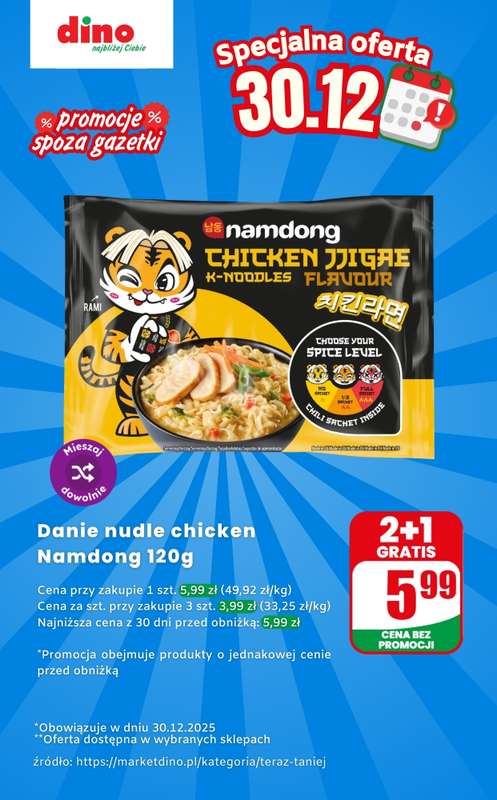 Dino - gazetka promocyjna Danie nudle - oferta na 30.12 | Promocje spoza gazetki od wtorku 30.12 do wtorku 30.12