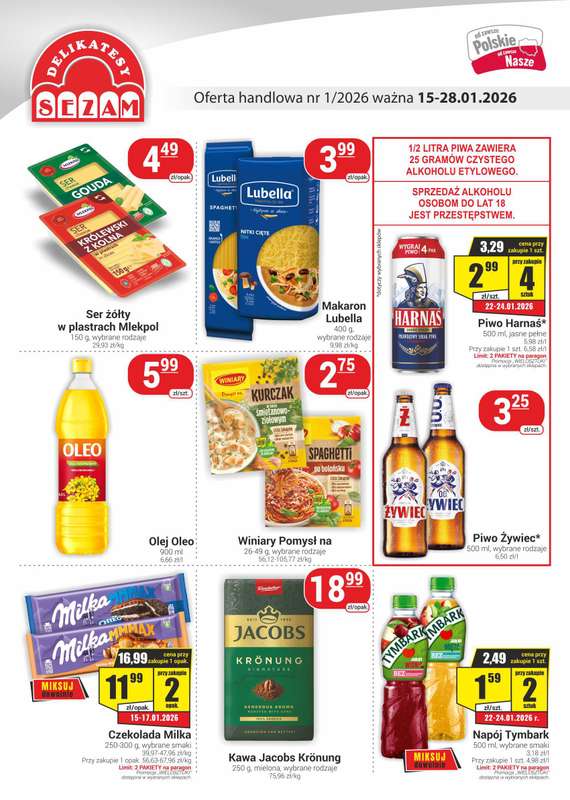 Delikatesy Sezam - gazetka promocyjna Gazetka od czwartku 15.01 do środy 28.01
