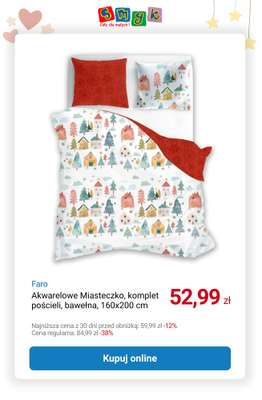 Akwarelowe Miasteczko, komplet pościeli, bawełna, 160x200 cm