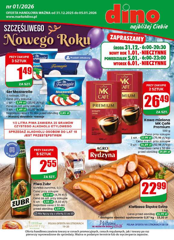 Dino - gazetka promocyjna Gazetka od środy 31.12 do poniedziałku 05.01