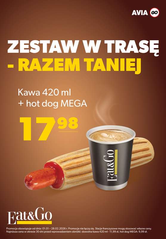 AVIA Stacje Paliw - gazetka promocyjna Zestaw w trasę - razem taniej! od czwartku 01.01 do soboty 31.01