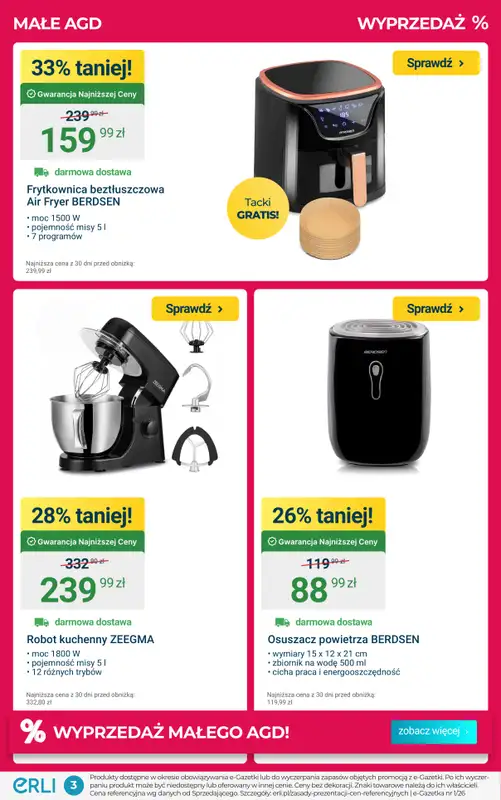 ERLI - gazetka promocyjna DOBRE OKAZJE – małe AGD i elektronika! od poniedziałku 05.01 do niedzieli 11.01 - strona 3